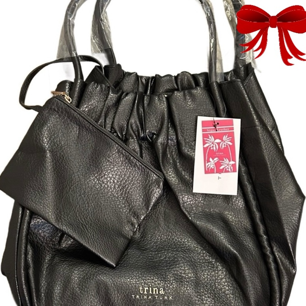 Trina Turk Large Gathered Tote Bag w/ small detachable pouch. TTT-2005. NWT